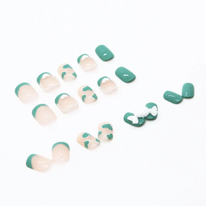 24pcs Love Pearl Shape Wear Short Paragraph Fashion Manicure Patch False Nails Save Time Wearable Nail Patch Nail Art