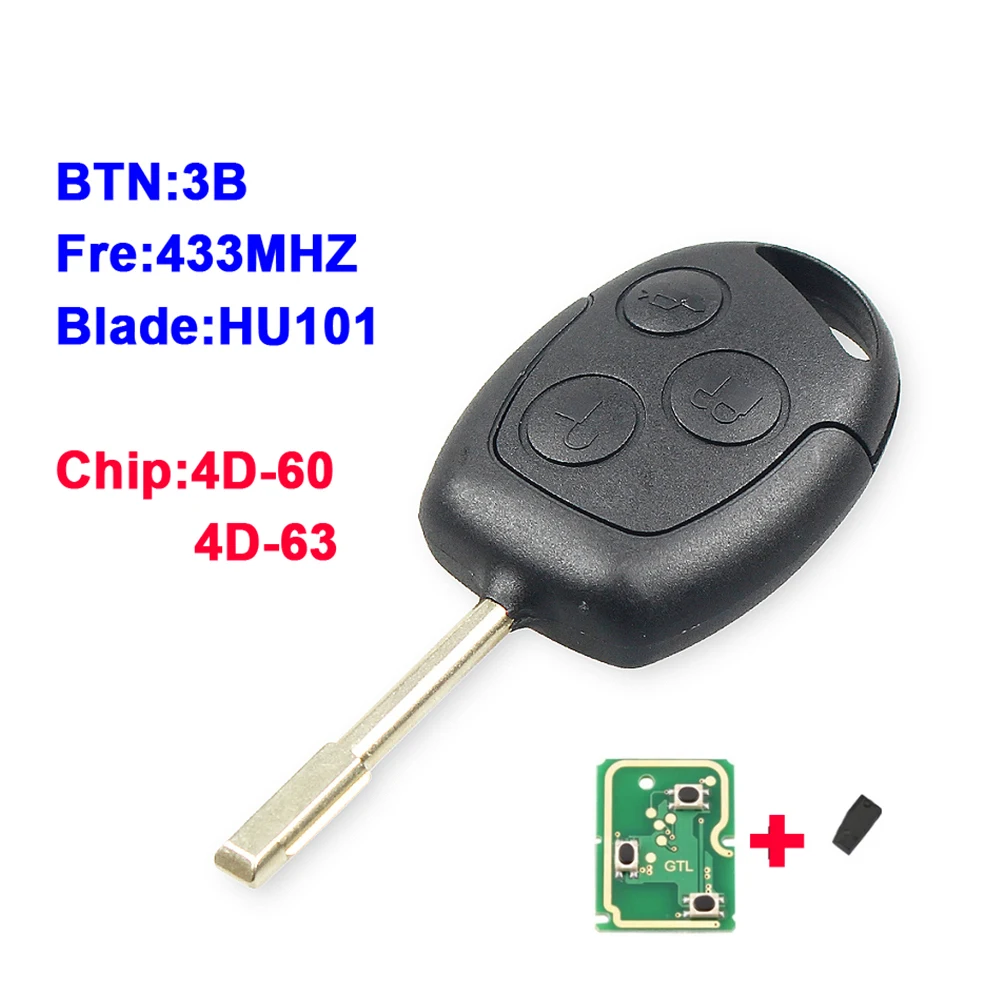 XNRKEY Remote Car Key 4D60/4D63 Chip 433Mhz for Ford Focus 2 Fiesta Mondeo Fusion Transit KA Galaxy mk2 mk5 mk7 FO21/HU101 Blade