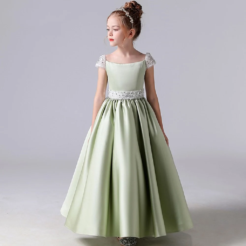 Dideyttawl Elegant Satin Girl Birthday Party Princess Gowns Vintage Flower Girl Dresses Formal Communion Dress For Kids