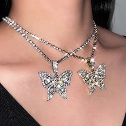 Punk Hiphop Shiny Big Butterfly Pendant Necklace Jewelry Women Wholesale Crystal Rhinestone Animal Tennis Chain Choker New 2021