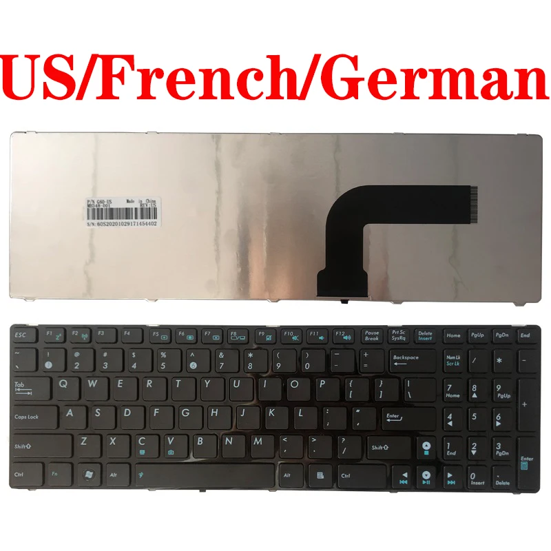 US/FR/ฝรั่งเศส/GR/แป้นพิมพ์สำหรับแล็ปท็อปสำหรับ ASUS K52JK K52JR K52F X55VD G73 G73JH N73 k55N 0KNB0-6212US00 MP-10A73US-9201W