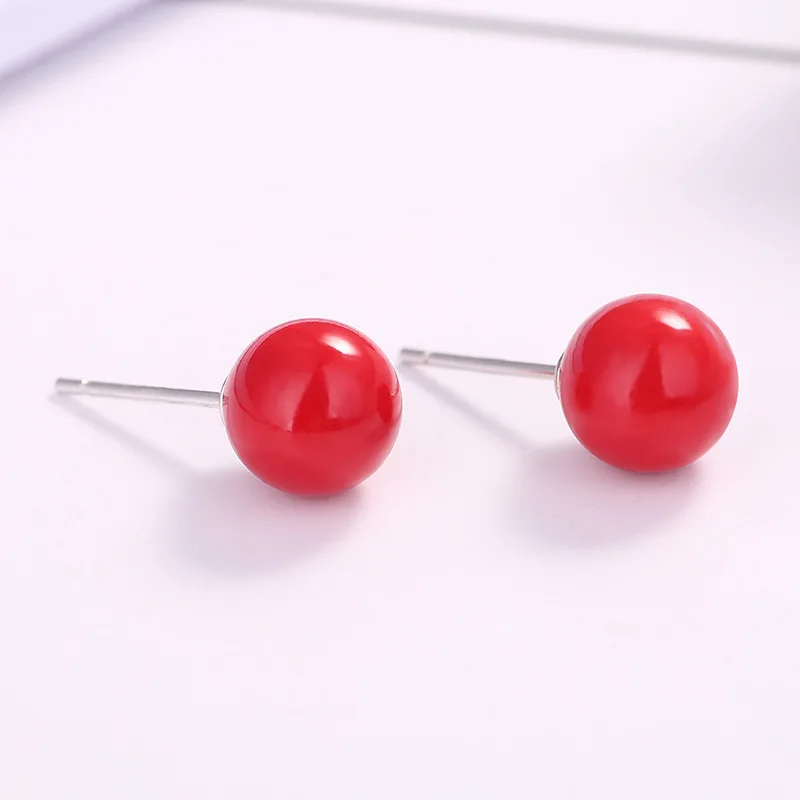 Picture 3: Buyee 925 Sterling Silver Female Stud Earring Red Stone Simple Round Earring for Women Fashion Bead Fine Jewelry Earring Gift