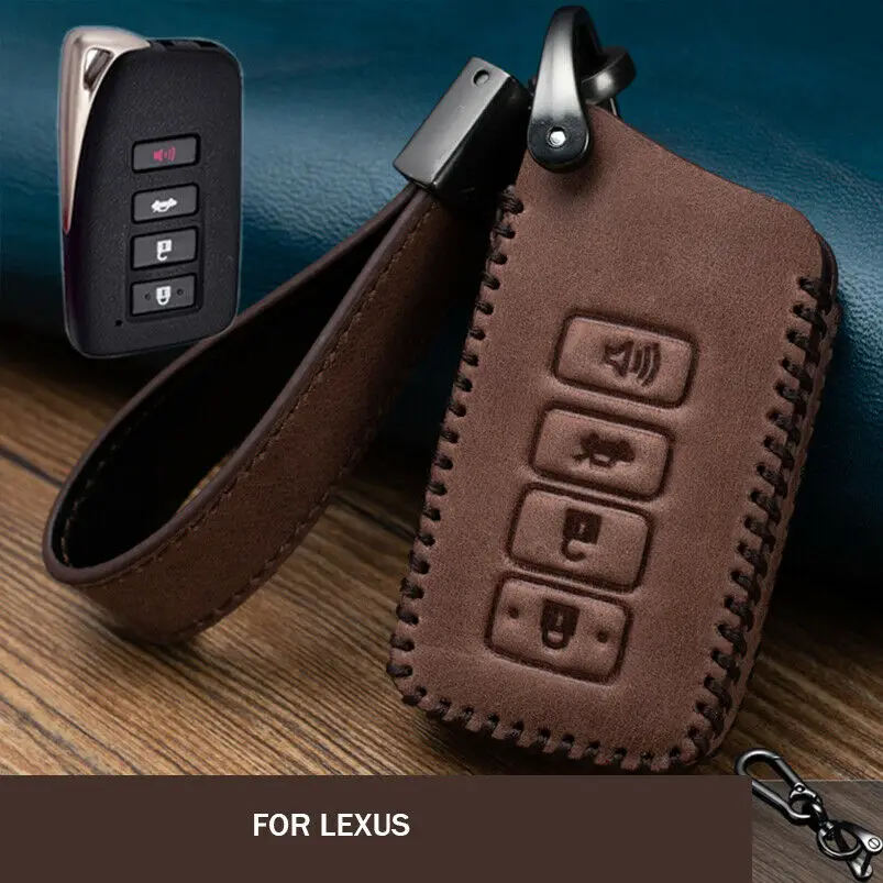 

Top Layer Genuine Leather Car Key Fob Cover Case Holder With Keychain For Lexus IS GS RX ES NX LS RC LX GX NS