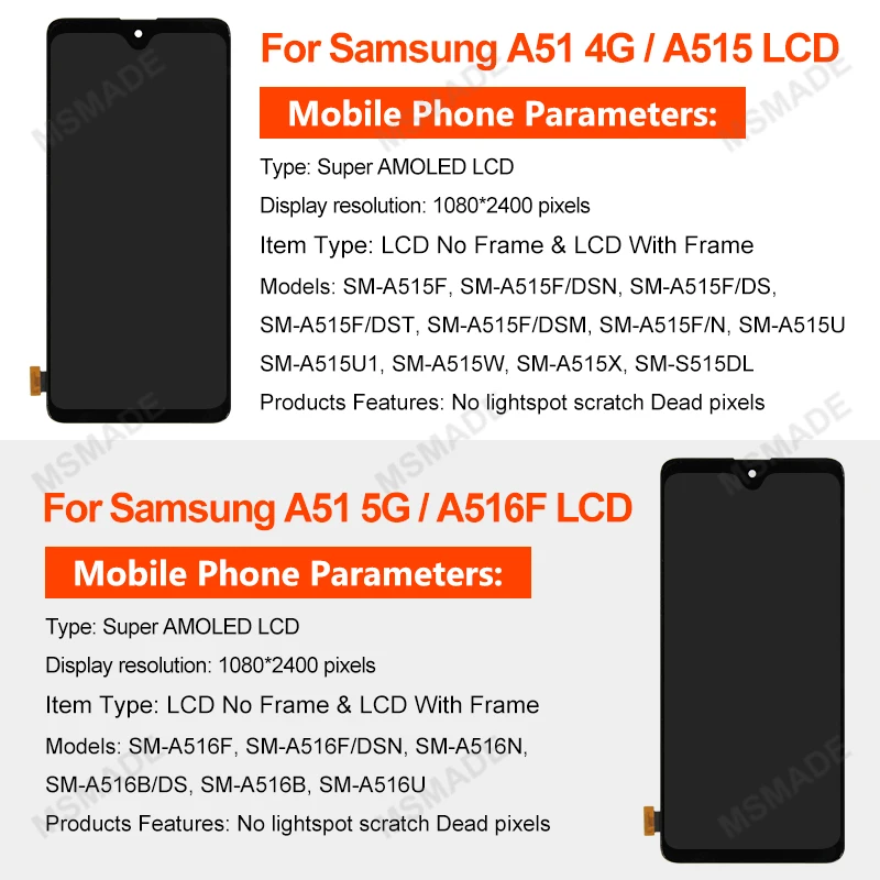 AMOLED For Samsung Galaxy A51 4G LCD SM-A515F/DST SM-A515F/DSM Display Touch Screen Replace For Samsung A51 5G LCD SM-A516B/DS