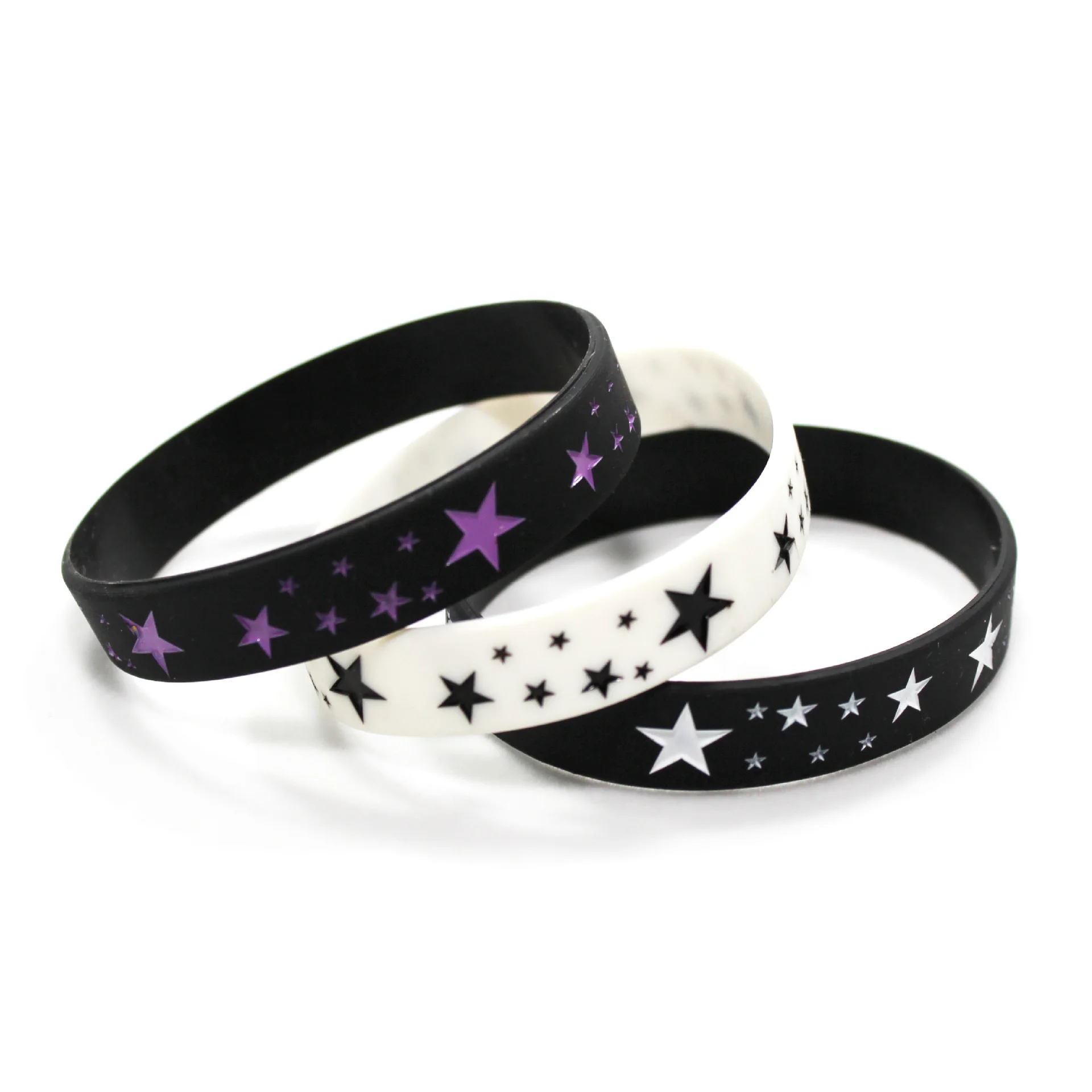 1PC Debossed Printed Stars Sport Band Silicone Wristbands Bracelets Fashion Style Women Men Jerwerly Gifts SH329