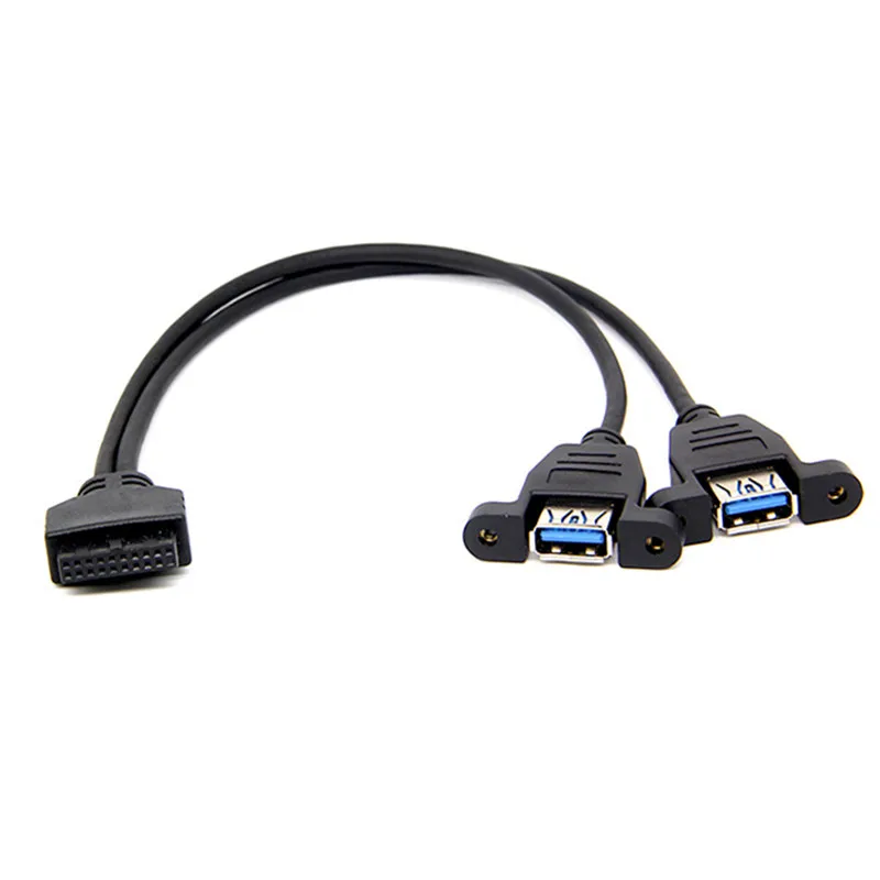 Motherboard Mainboard 20Pin USB3.0 Female to Dual USB 3.0 A Female Data Cable Cord Panel Mount PC DIY Host Case 0.5m