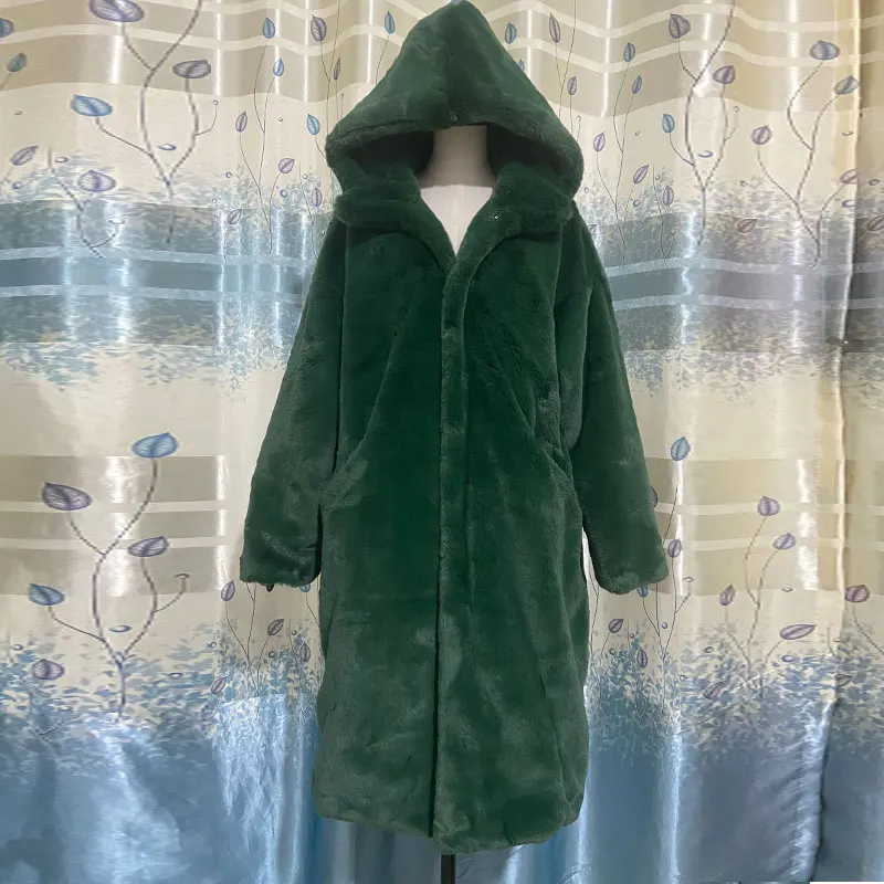 Winter Jacke Frauen Hohe Qualität Faux Kaninchen Pelzmantel Luxus Lange Pelz Jacke Mantel Dicke Warme Große Größe Weibliche Plüsch mäntel