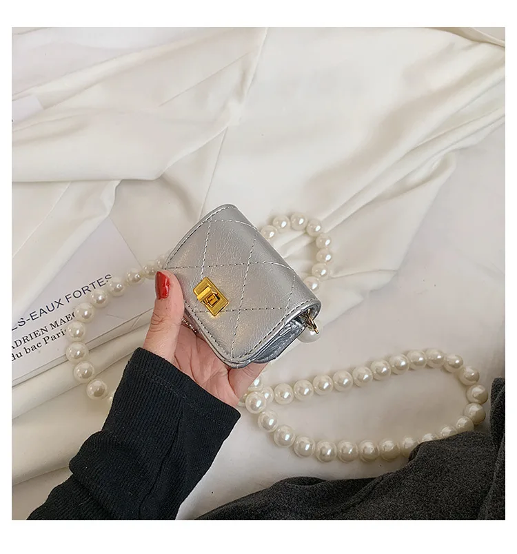 

Fashion Mini Plaid Crossbody Bags Women Pearl Beaded Shoulder Bags Casual Decoration Mini Lipstick Bag Personalized Coin Bag