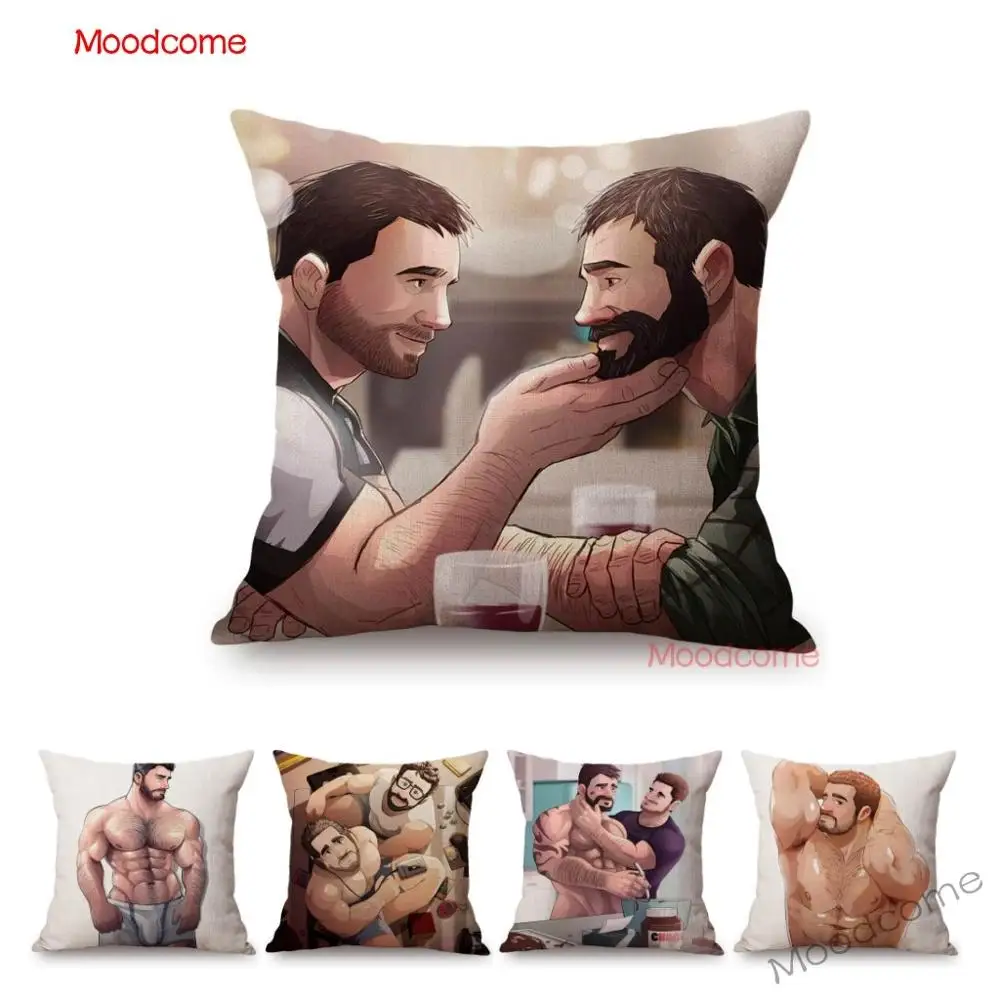 

Sweet Hot Sexy Muscle Man Gay Pride Art Hairy Jock Bear Beard Guy Cozy Decoration Pillow Case Masculine Guy Linen Cushion Cover