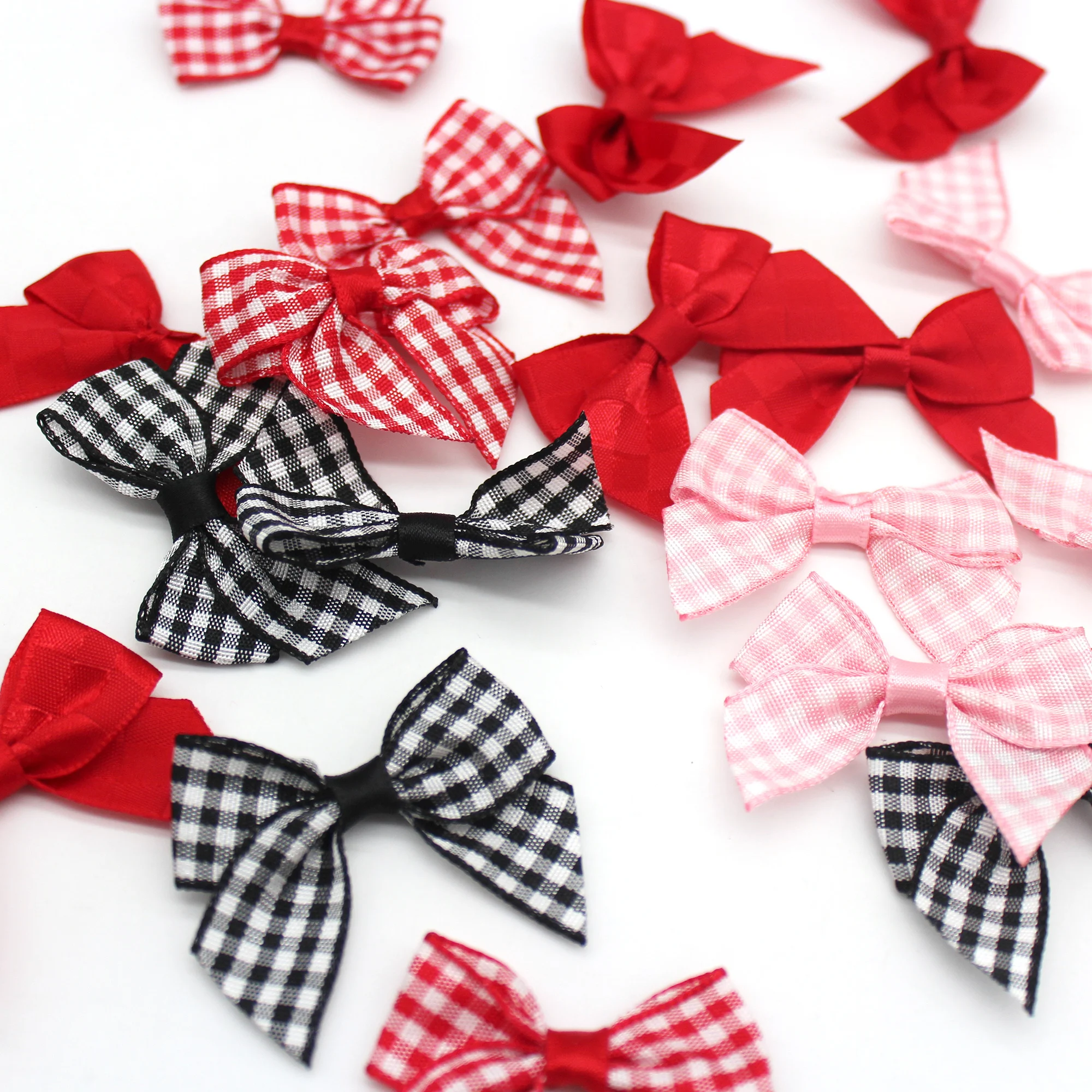 40Pcs Gingham Checked Ribbon Bows 45MM DIY Decoration Accessories Handmade Gold Sliver Satin Ribbon Flower For Gift Crafts 5/8