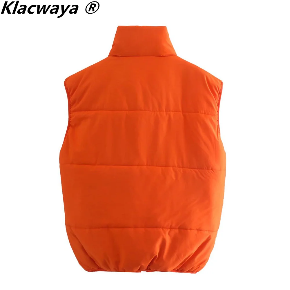 Klacwaya Women Vest Sleeveless Jacket For Women 2021 Orange Warm Vests Waistcoat Women Quilted Jacket Casual Zipper Gilet