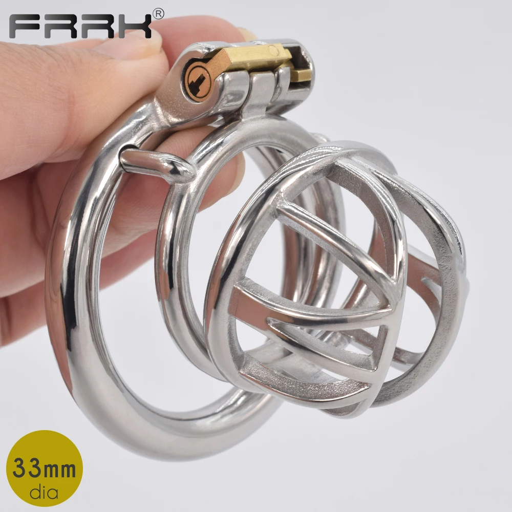 FRRK Chastity Cage Kit Metal Male Bondage Belt Devices Steel Penis Rings Cock Lock Holy BDSM Fetish Adult Sex Toys for Men