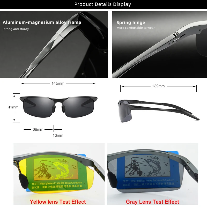 Aluminum Frame Driving Sunglasses Men Polarized Sports Sun Glasses Male UV400 Polaroid Retro Sunglass Anti-glare Goggles Vintage