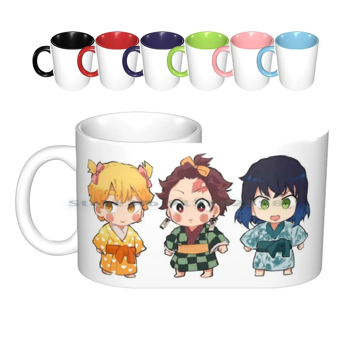 Demon : Kimetsu No Yaiba Chibi Version Agatsuma , Inosuke Hashibir And Tanjiro Kamado Ceramic Mugs Coffee Cups Milk Tea Mug