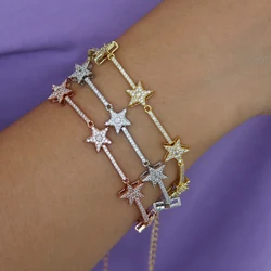 2025 Micro Pave Bling CZ Geometric Cz Star Link Chain Tennis Bracelet Cubic Zirconia Charming Jewelry for Women Girl Christmas