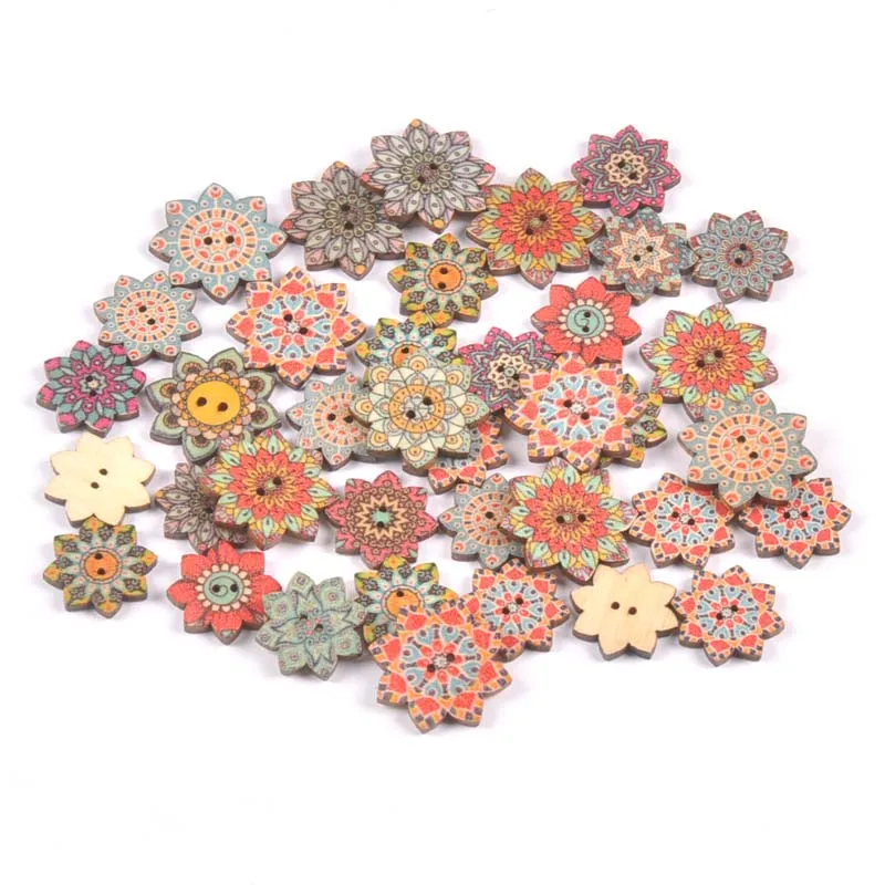 50pcs 20mm 25mm Round Wood Buttons 2 Holes for Sewing Material Scrapbook Clothing Crafts Hadework Accessories Mixed C3239