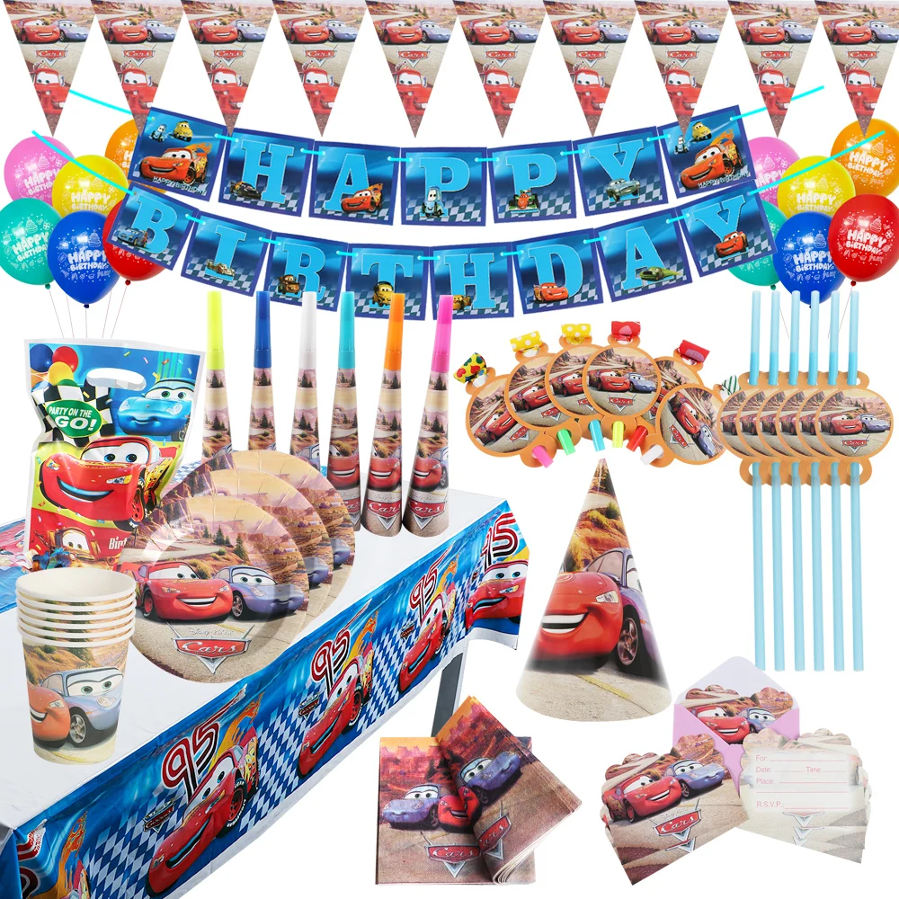 High Quality Cartoon Cars Birthday Party Decorations Kids Favor Disney Lightning McQueen Theme Disposable Tableware Supplies