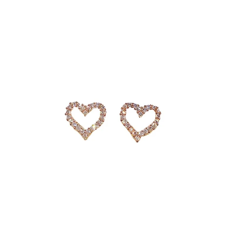 

S2220 Fashion Jewelry S925 Silver Post Stud Earring Zircon Hollow Out Love Heart Earrings