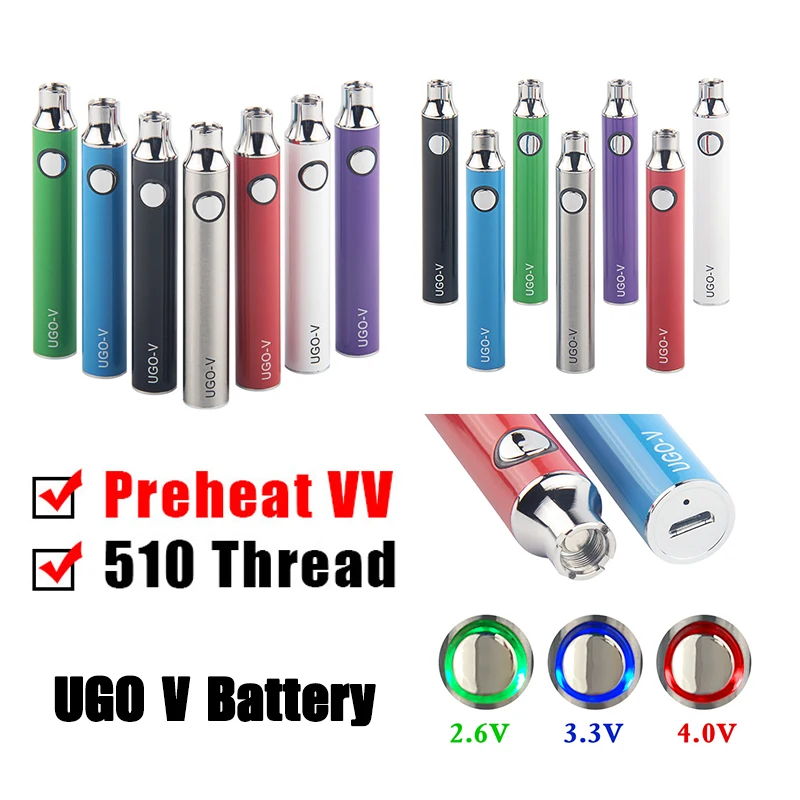 

2Pcs Authentic UGO V 510 Thread Vaper Battery EVOD eGo Micro USB Passthrough 650 900 mAh Vaporizer fit CBD Thick Oil Cartridges