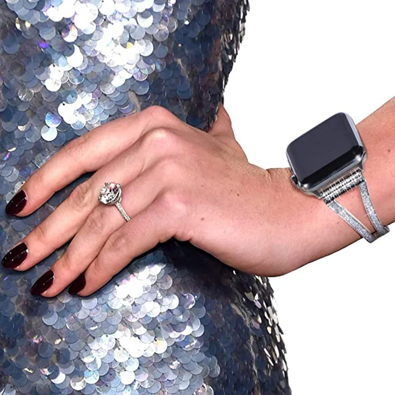 Metal diamond strap for Apple watch 7 45mm 41mm 6 5 4 SE 44mm 40mm Luxury replacement bracelet strap for iwatch 3 2 1 42mm 38mm