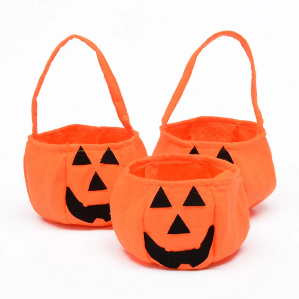 Cute Halloween Candy Bag Decorative Portable Handle Pumpkin Bag Kindergarten Candy Halloween Scene Arrangement Cloth Gift Bag