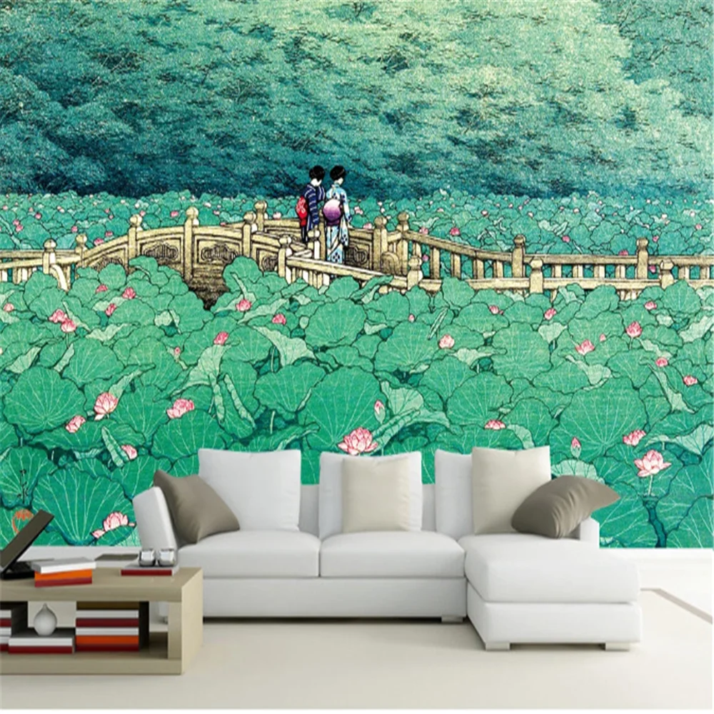 

Пользовательские обои Milofi с 3D-печатью и освежающим и исцеляющим китайским лотосовым прудом, фреска