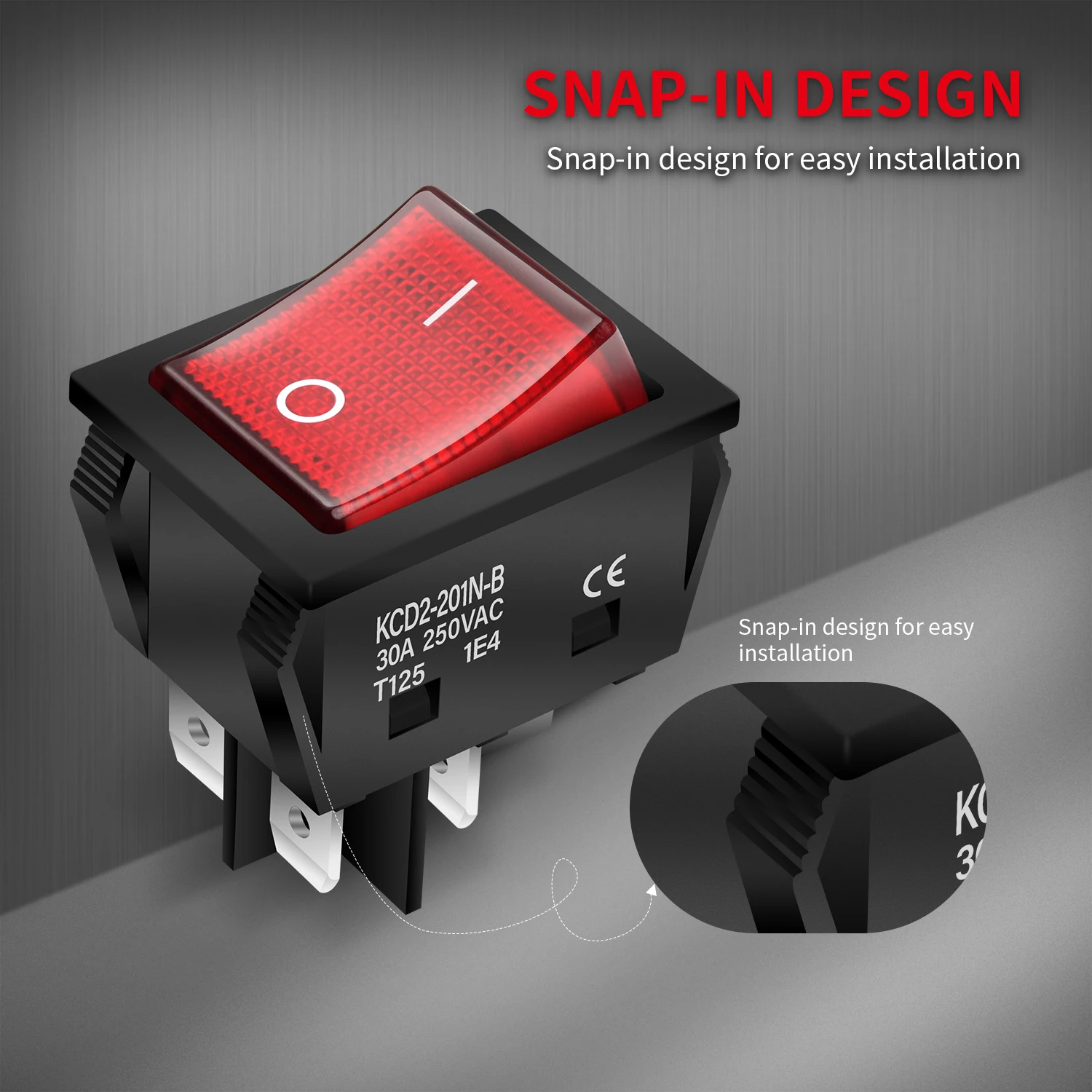 DaierTek 5PCS 30A 250V Heavy Duty KCD2 Rocker Switch ON Off DPST 4 Pin With Red Lighted 220V Toggle Switch T125