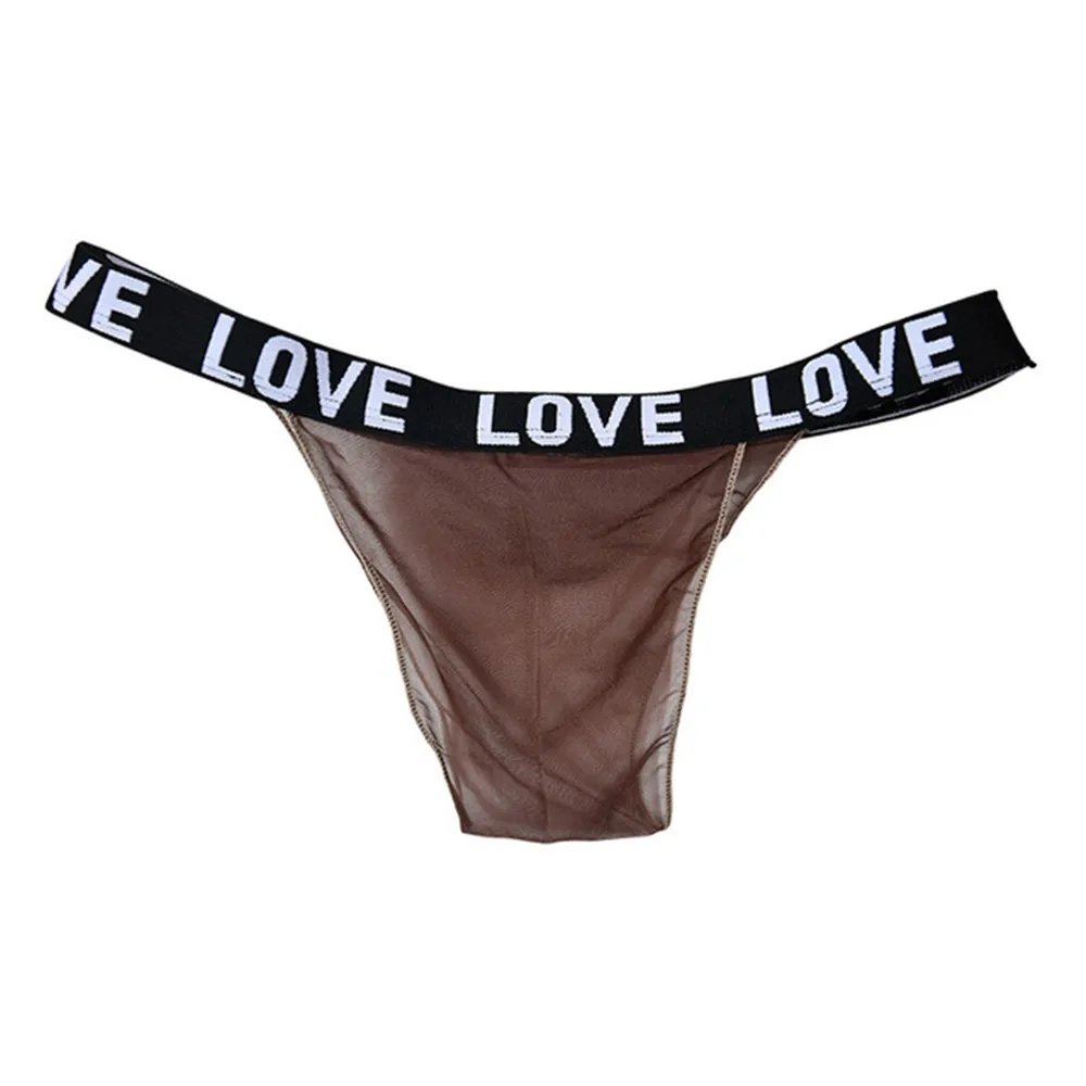 Plus Size Unisex Sheer See Through G-string HIgh Waist Thin Letter T-Back Underwear Oil Thong Seamless Bottom COCK Ring Gay wear