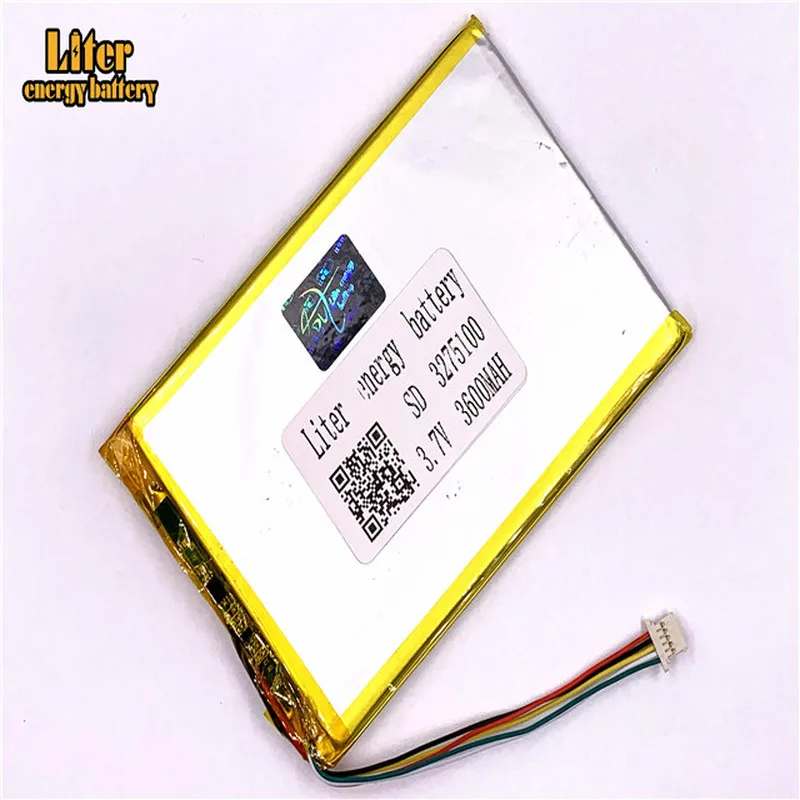 1.0MM 5pin connector 3275100 3075100 3600mah 3.7V Rechargeable lipo battery solar li ion polymer lithium battery Tablet PC