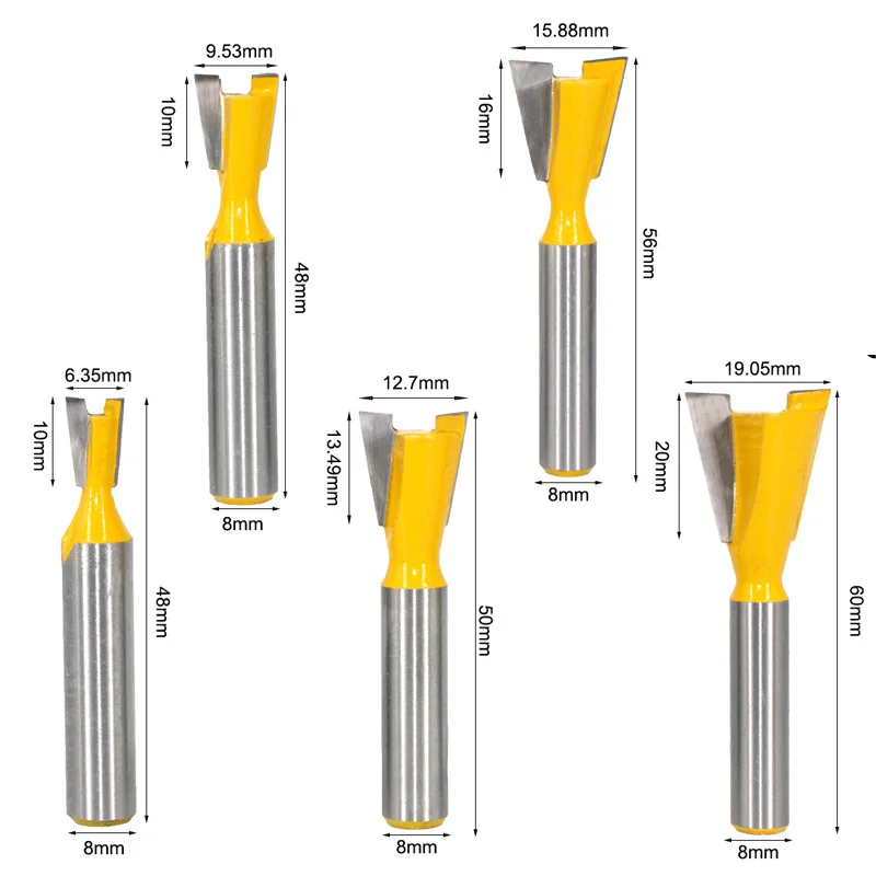 LA VIE 5 adet 8mm Shank Kırlangıç Ortak Freze Uçları Seti 14 Derece Ağaç İşleme Gravür Bit Freze Kesici Ahşap MC02221