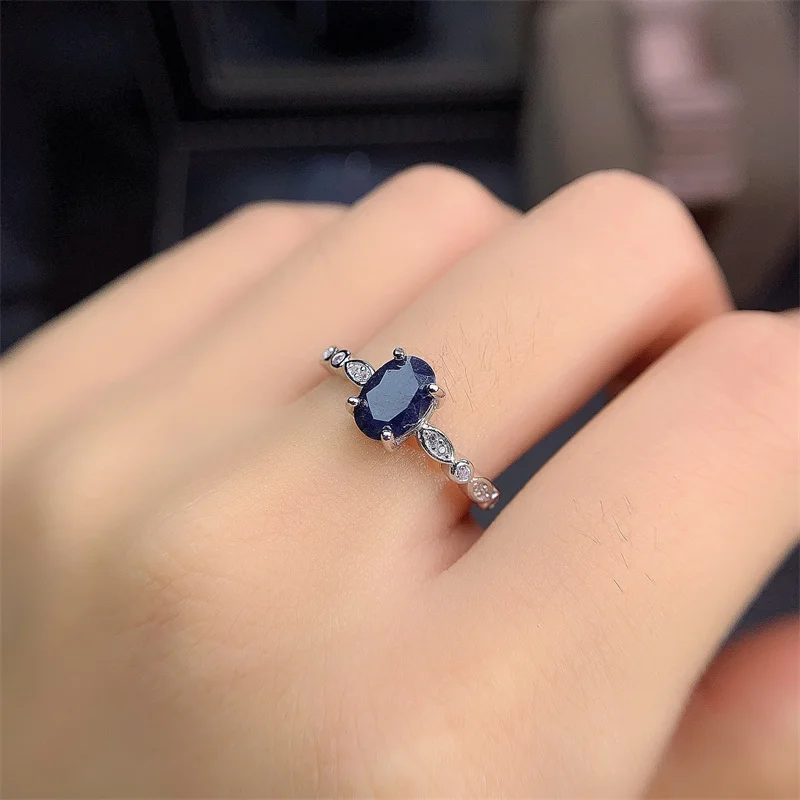 YULEM Princess Kate Wedding Ring 5 Mm * 7Mm Natural Blue Sapphire Natural Sapphire Wedding Ring Solid 925 Silver Sapphire Ring