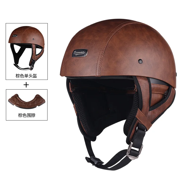 BRAMMO Skull Cap Motorcycle Helmet Vintage Half Face Helmet Motorbike Scooter Retro German Style chopper Cruiser Helmets