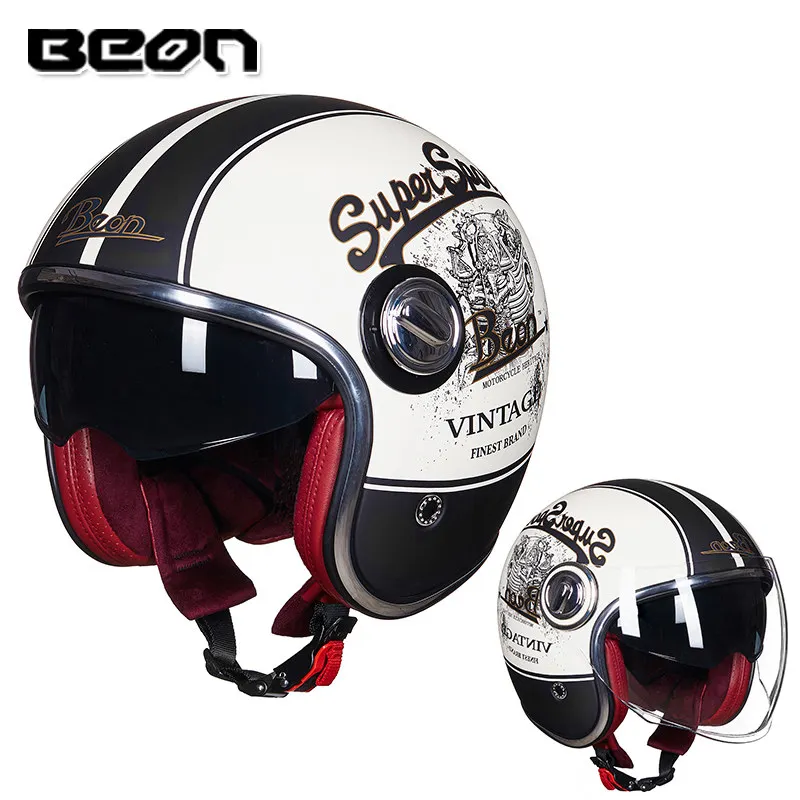 BEON B108A motorcycle helmet beon 3/4 open face dual lens visor vintage helmets retro casque Moto Casque Casco Capacete