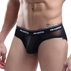 Malha de volta cuecas frente macia deslizamento transparente dos homens sexy roupa interior íntimo quente fino mini calcinha de náilon respirável cuecas gay