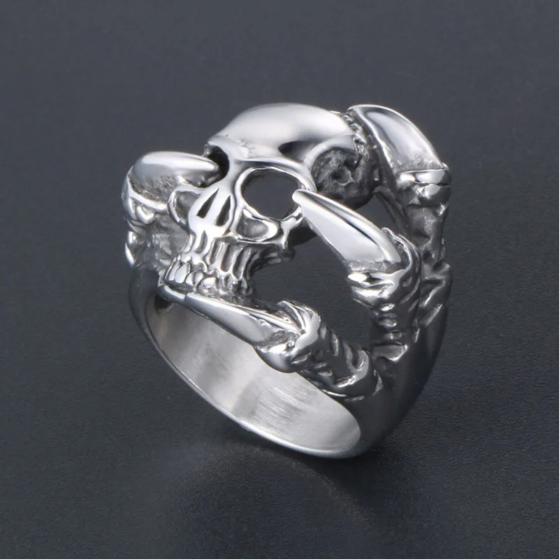 Retro Skull Devil's Claw Ring Silver Color Titanium Steel Ring Men's  Motorcycle Party Ring Hip Hop Gothic Domineering Jewelry