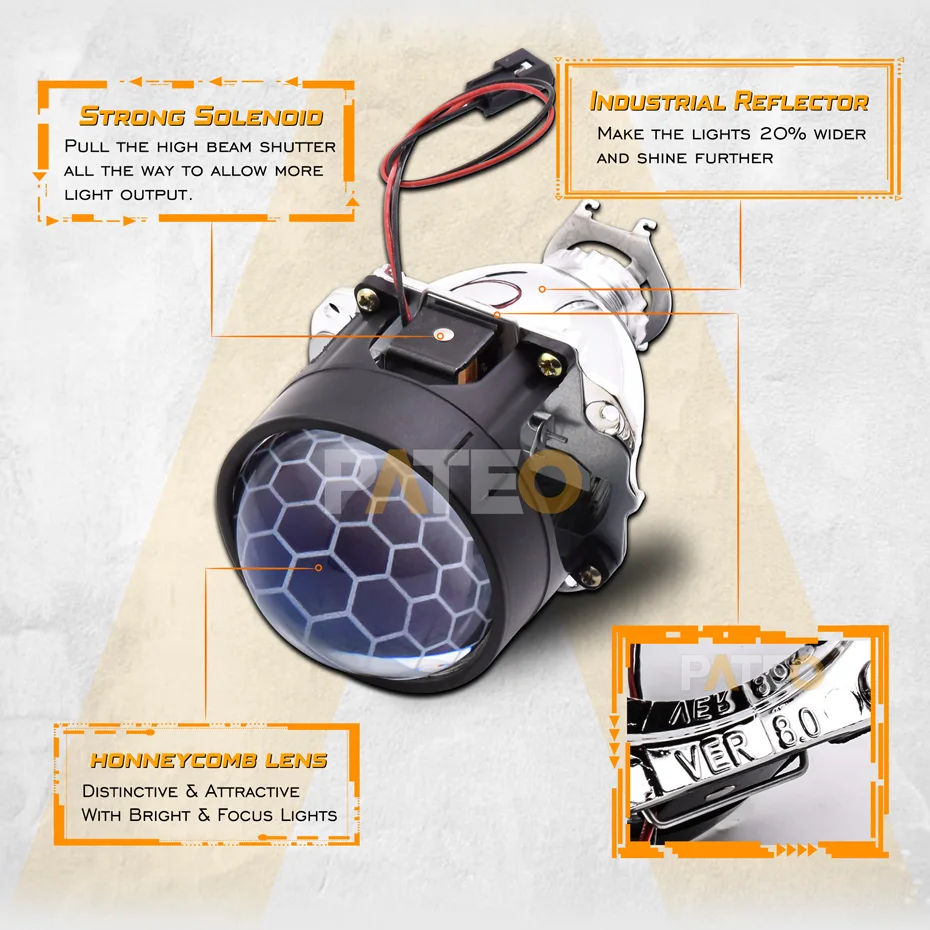 2.5 inch LED Dual Angel Eyes Halo DRL Honeycomb Car Headlight Lens Bi-xenon HID Projector Soccer Etching Lens H1 H4 H7 Retrofit