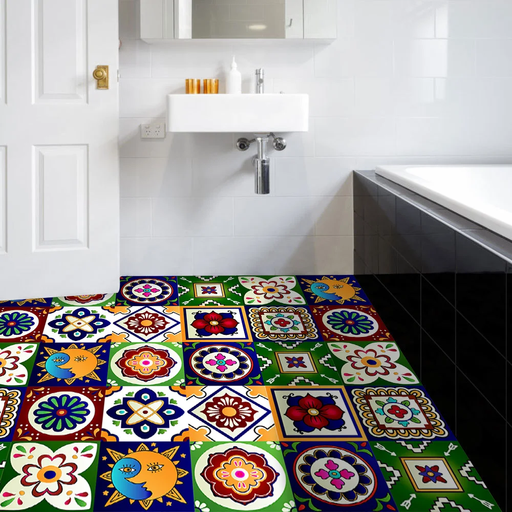 10/15/20cm Mandala Style Matte Surface Tile Sticker Peel & Stick Decoration Film For Tiles /Ground in Kitchen Wardrobe Wallpaper