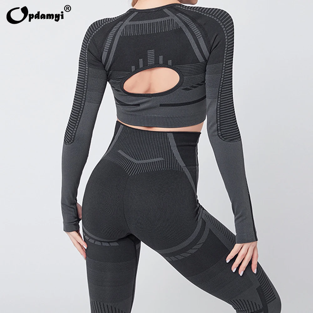 2020 New Women Workout Suits High Waisted Yoga Hip Raise Slim Fit Leggings with Stretch Sports Long sleeve Seamless Gym Clothes