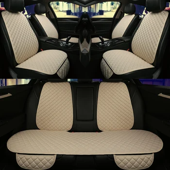 Beige car seat cover with backrest protective linen front back rear seat cushion pad for auto interior truck suv or van