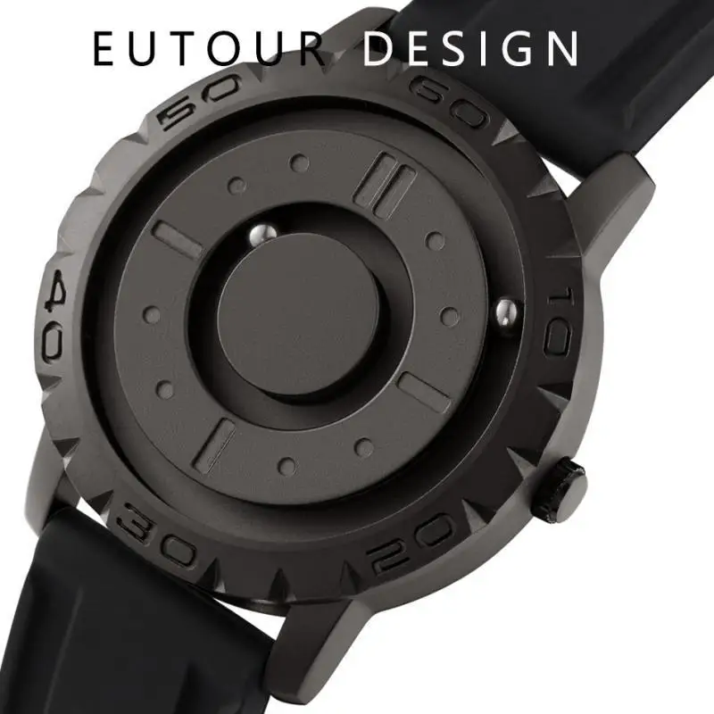 Eutour Original Brand New Magnetic Pointer Free Concept Quartz Watch Men's Watch Fashion Rubber Strap