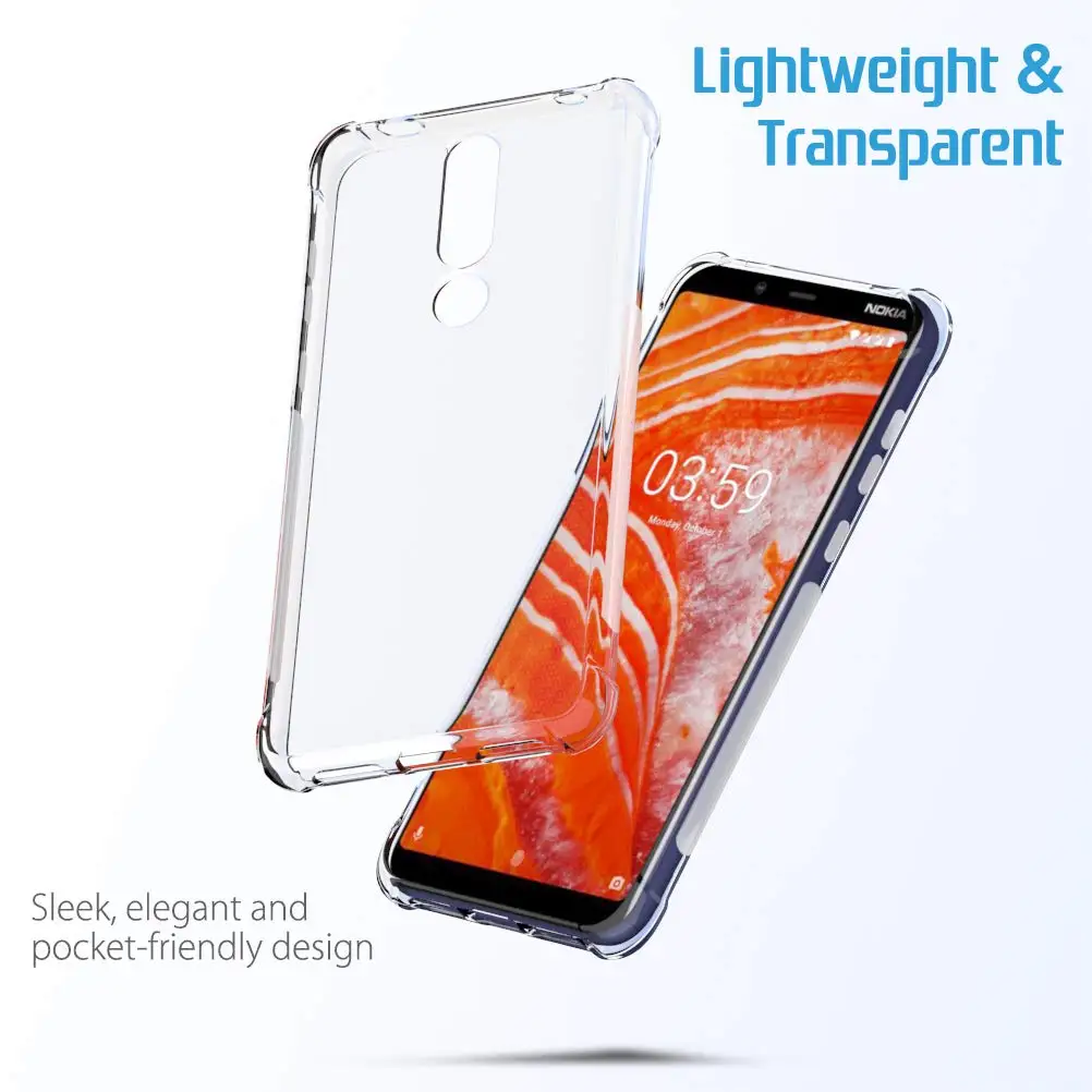 Shockproof tpu Case for Nokia 3.1 Plus on 6 inch Crystal Soft Silicone Ultra-Thin Drop Transparent Back Cover for Nokia 3.1Plus