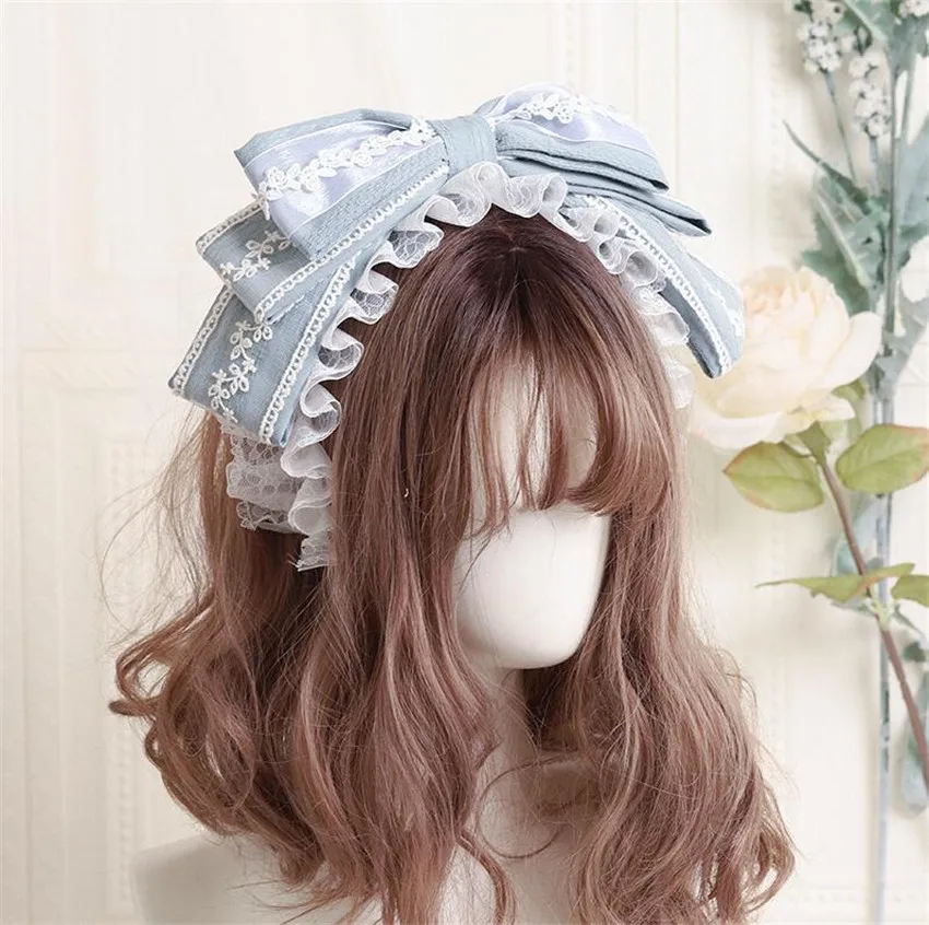 Japanese Kawaii Lace Hair Band KC Girl Lolita Bow Headband  Women Girls Anime Loli Headwear Accessories B1856