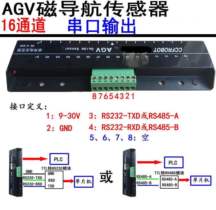 Protocolo de modbus do apoio do sensor da trilha da saída serial do sensor de navegação magnética de agv 16 bits