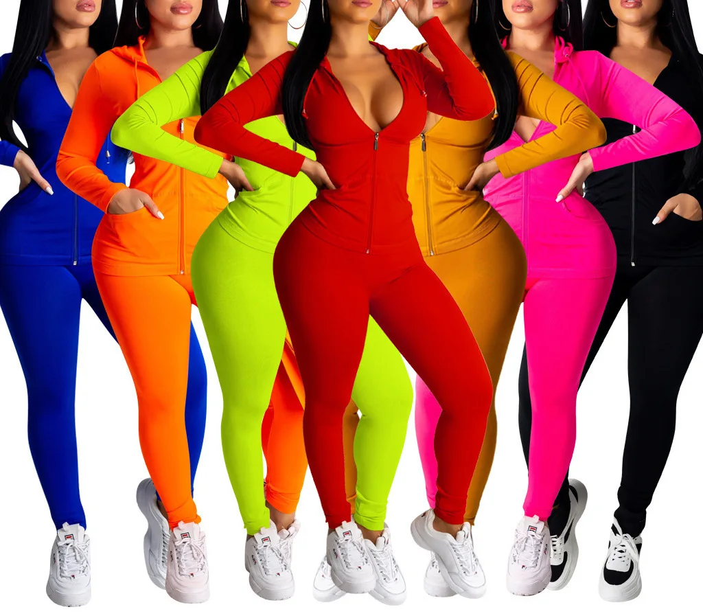 2pcs Jogging Suits For Women Winter Running Sets Casual Hoodies Zipper Top Sweat Pants Tracksuit Jogger Suits Female Sportswear