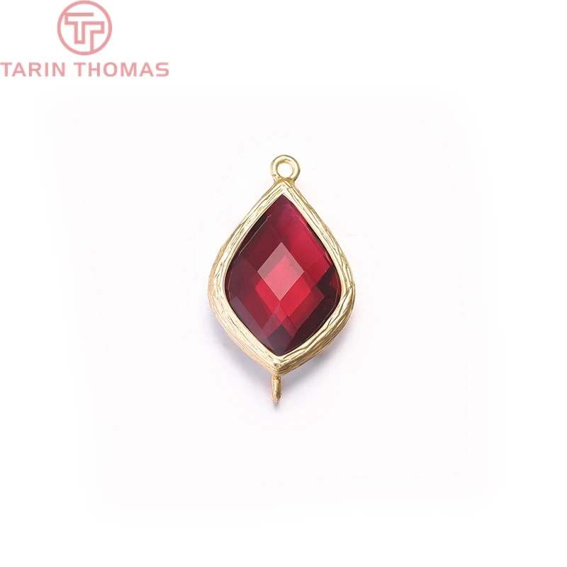 4PCS 14x24MM Hole 1MM 24K Gold Color Or Silver Color Brass Colourful Glass Beads 2 Holes Drop Shape Connect Charms Accessories