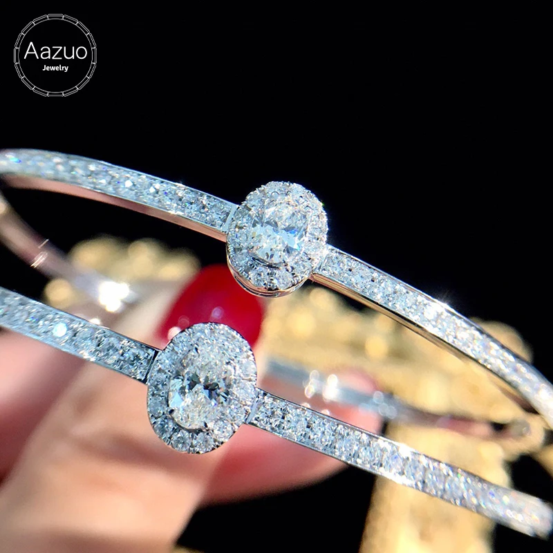 

Aazuo Real 18K White Gold Real Natrual Diamonds 1.10ct Water Drop Bangle For Woman Upscale Trendy Wedding Engagement Party