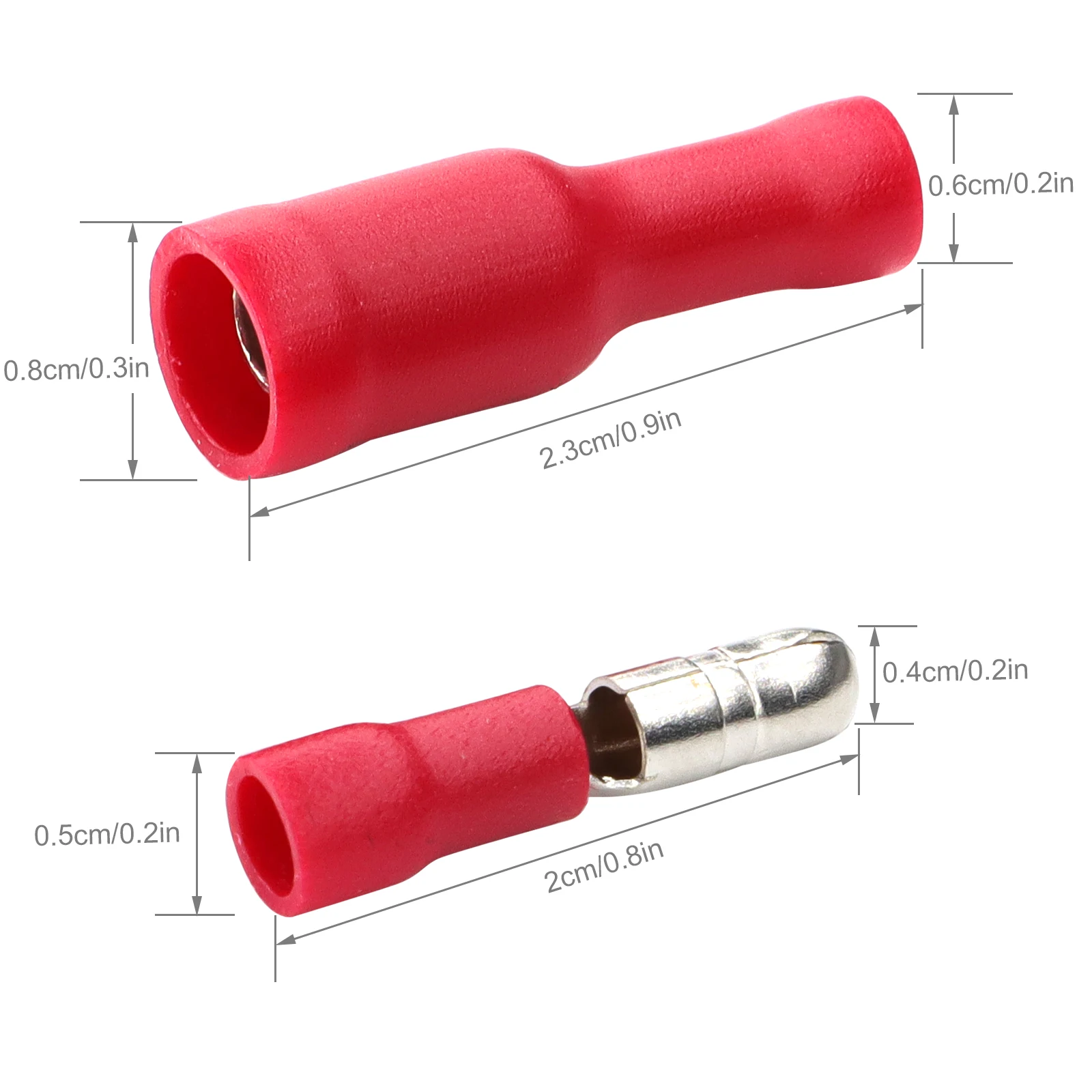 100 Red Bullet Connector Insulated Crimp Terminals Female and Male For Electrical Audio Wiring Cable Conduit Terminal Connectors