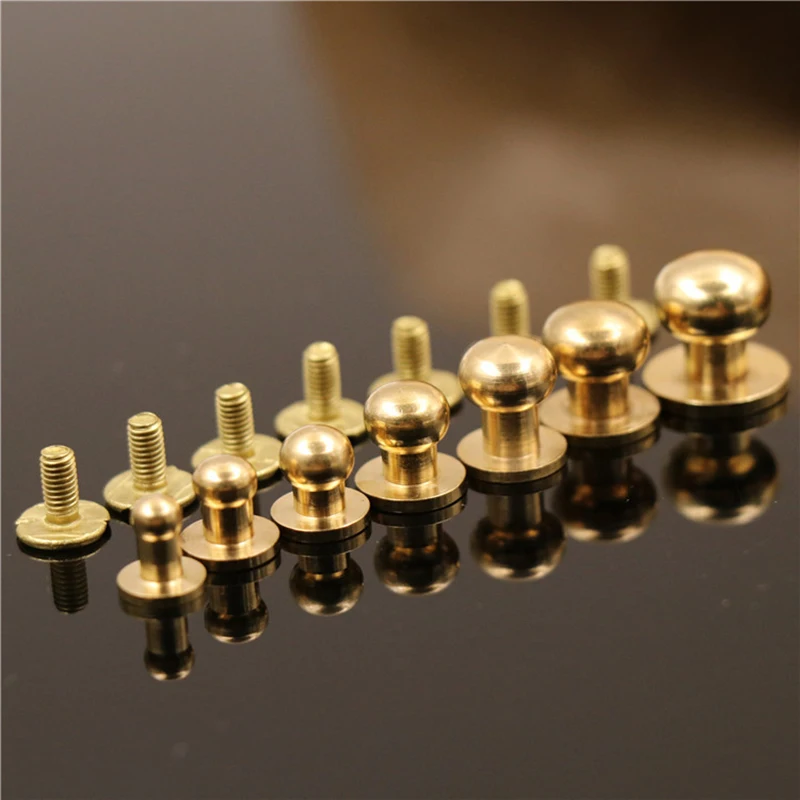 10pcs Solid brass  sam brown browne button screw back Round head ball post studs nail rivets leather craft accessory