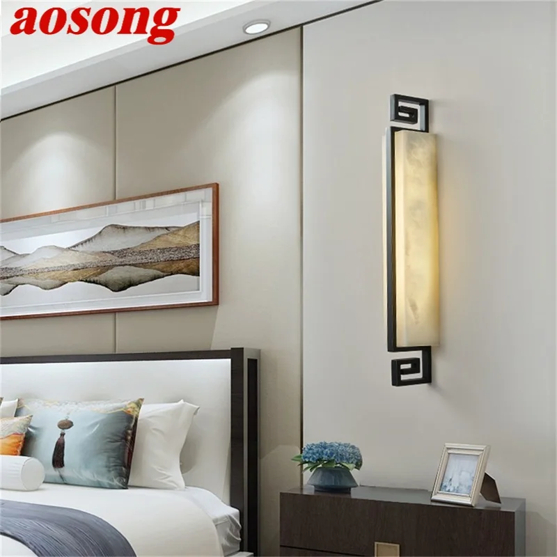 AOSONG Copper Indoor Sconce Lights Modern Luxury Dolomite LED Wall Lamp Design Balcony For Home Corridor