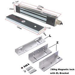 280KG 600lbs IP67 Waterproof Electric Magnetic Lock DC 12V Single Door Electromagnetic Lock with ZL Bracket